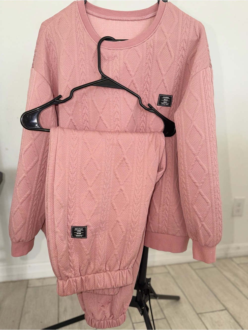 Cozy Pink Cable-Knit Crewneck Sweater Set